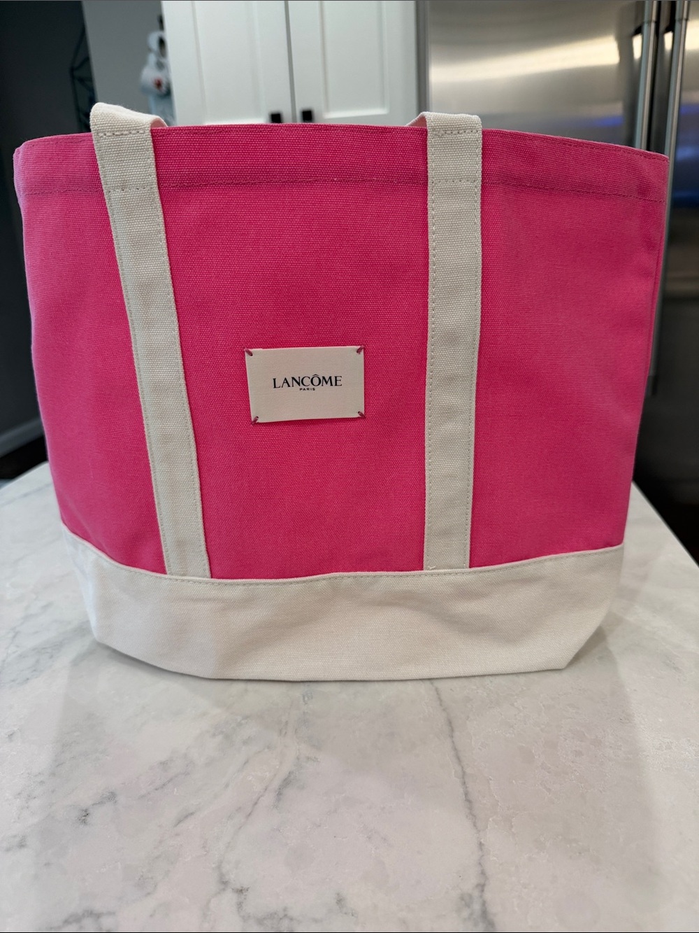 Lancome Hot Pink Canvas Tote with Cream Trim